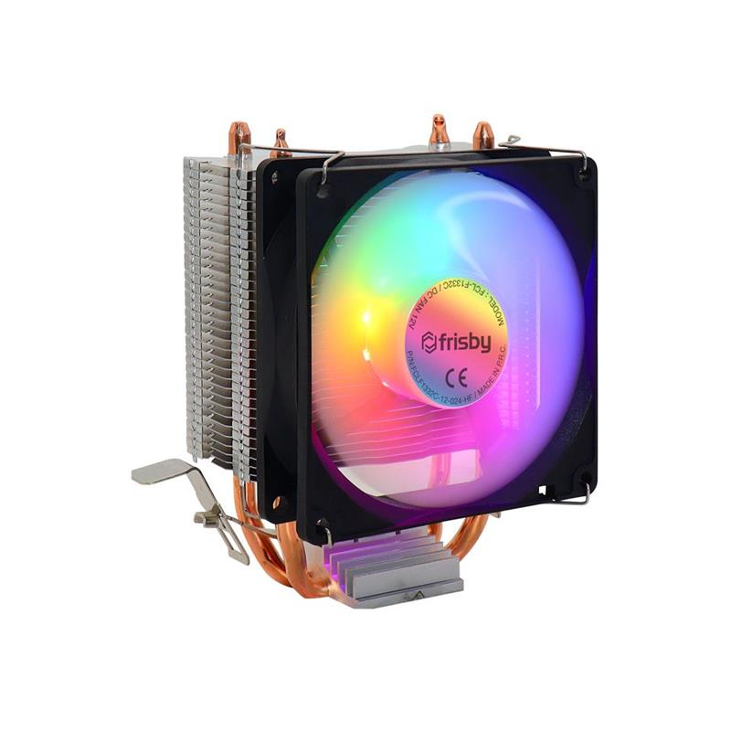 Renkli fanlı ve bakır/alüminyum soğutuculu bir CPU soğutucu.