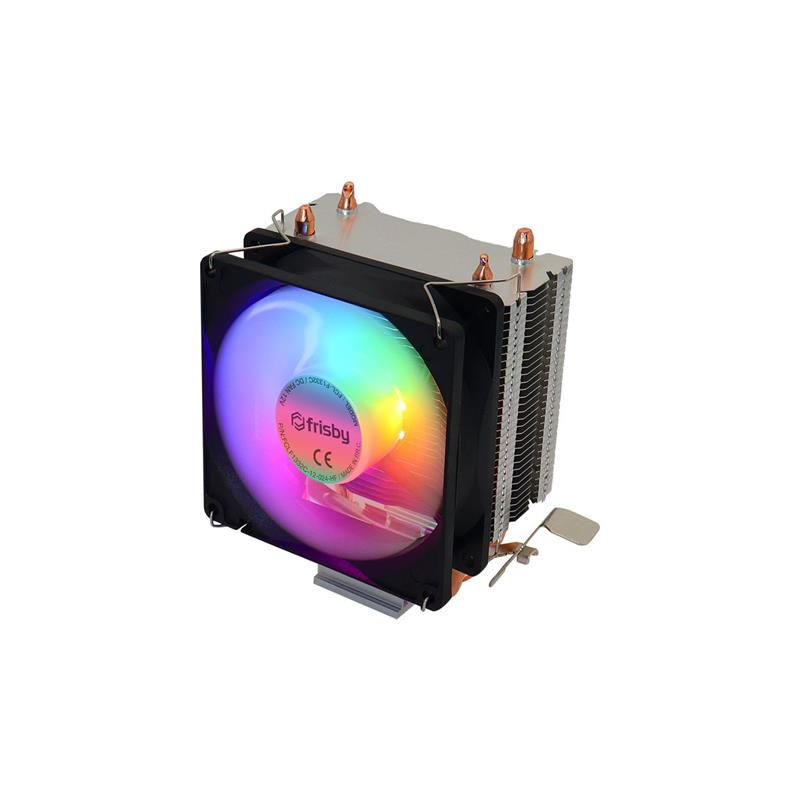Renkli PC fanı, soğutucu ve bakır borular. Fan RGB aydınlatmaya sahip.