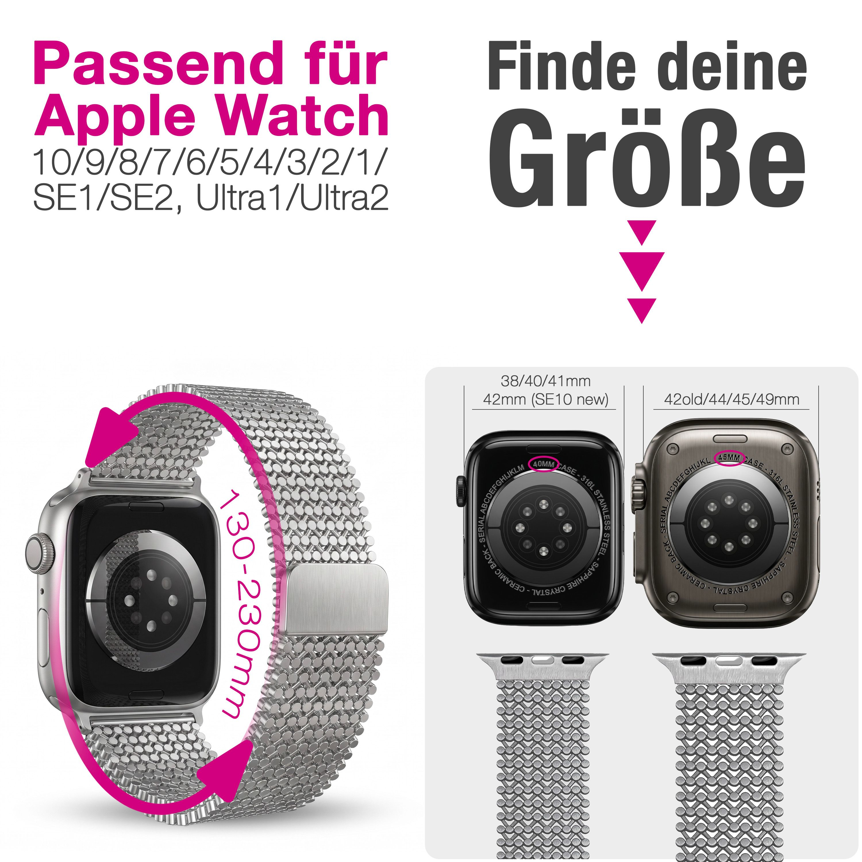 Passende Apple Watch Armbänder in verschiedenen Größen und Ausführungen.