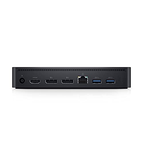 Tył czarnego komputera pokazujący porty takie jak HDMI, USB i Ethernet.