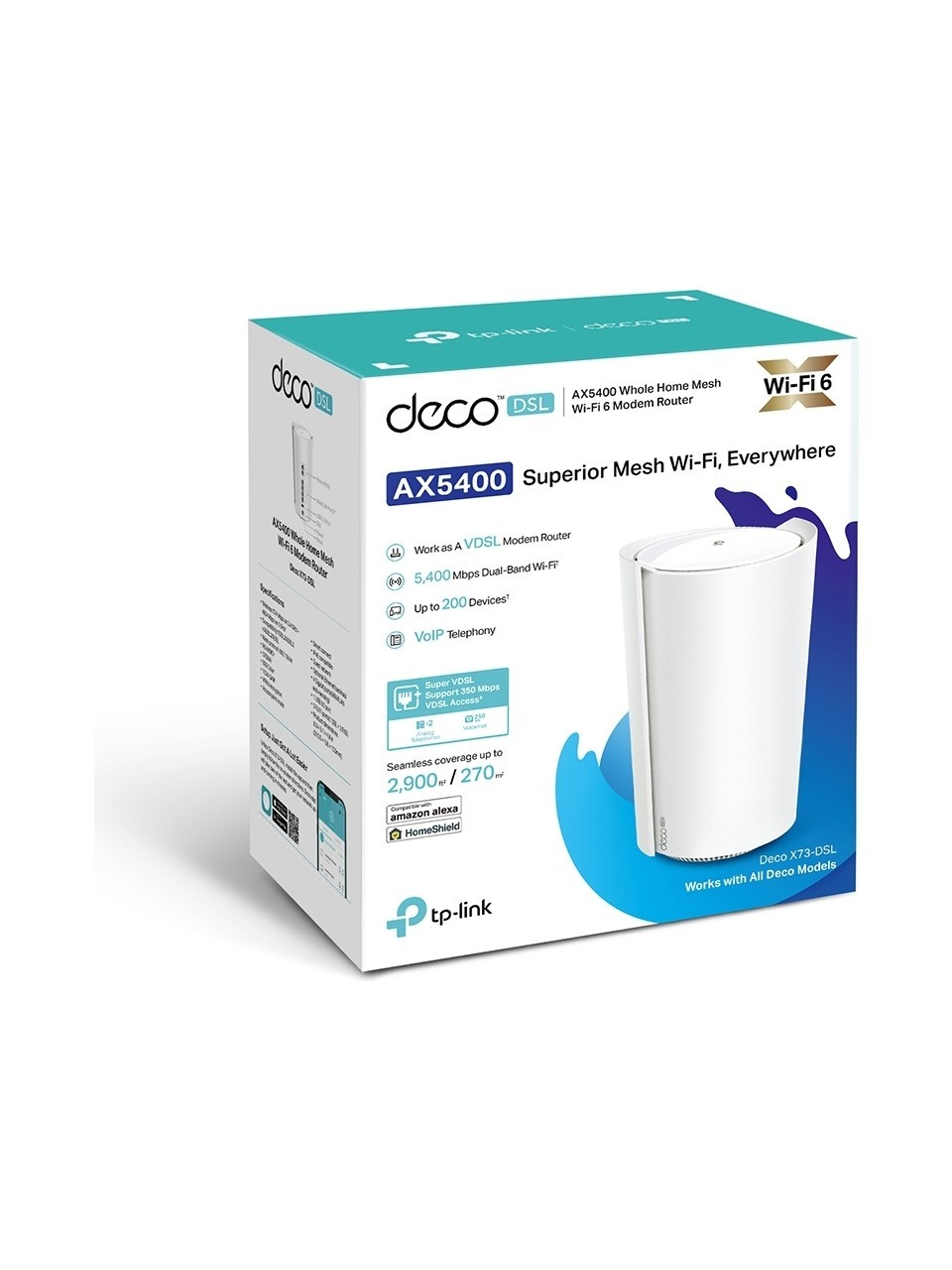 TP-Link Deco AX5400 Mesh Wi-Fi 6 yönlendirici, VDSL modemli, 2900 m² kapsama.