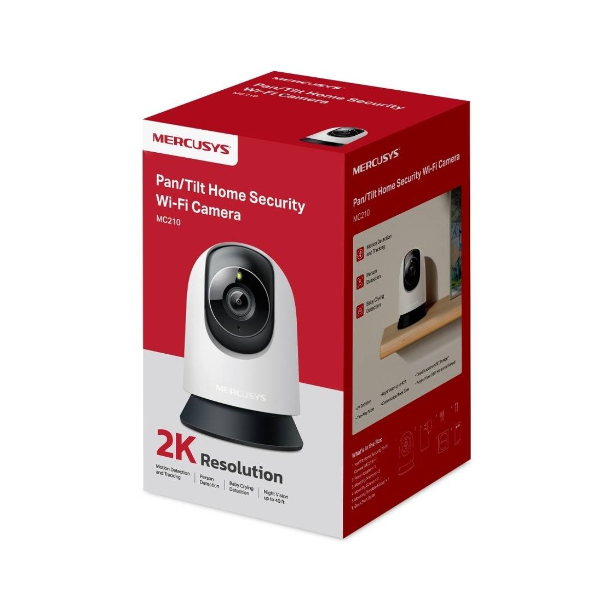 Caja de una cámara Wi-Fi de seguridad para el hogar Mercusys Pan/Tilt MC210.