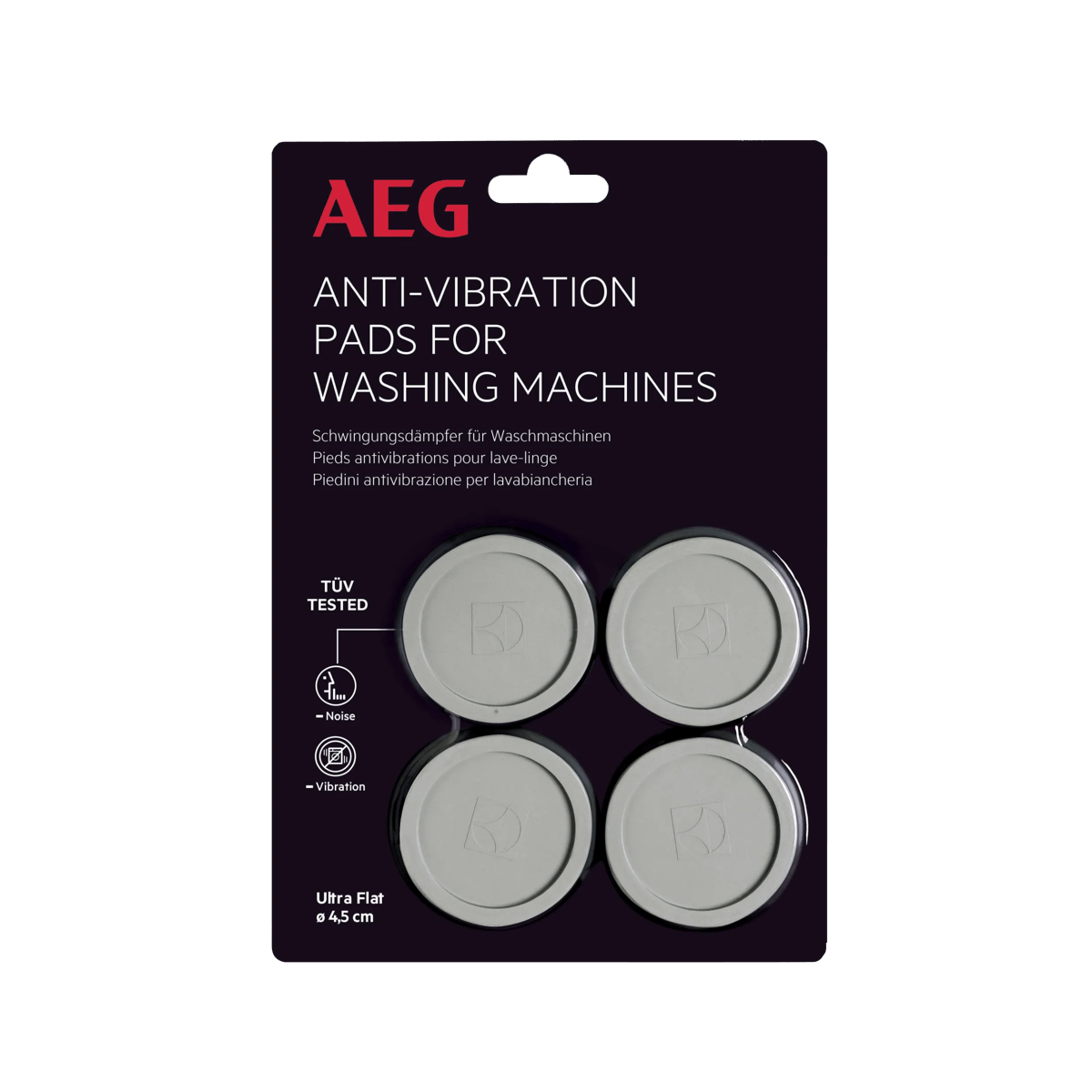 AEG piedini antivibrazione per lavatrici, 4 pz, grigi, rotondi, 4,5 cm