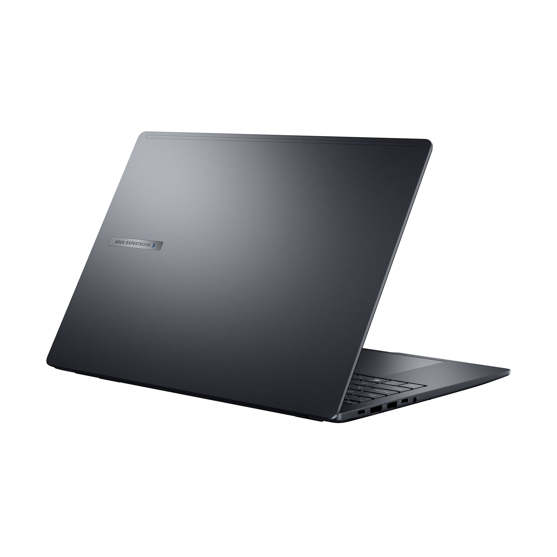 Ein dunkler Laptop mit aufgestelltem Bildschirm und beleuchteter Tastatur.