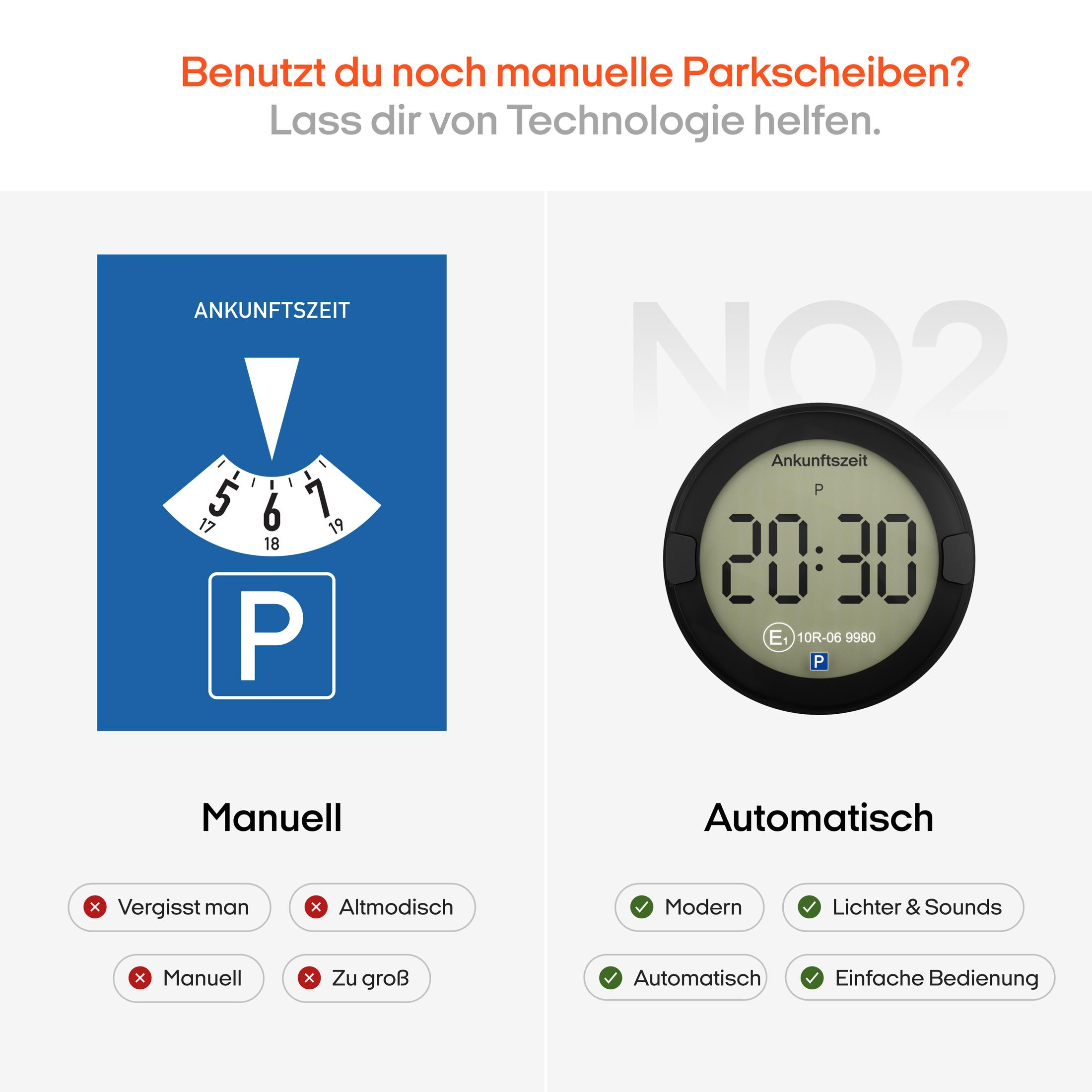 Vergleich von manueller Parkscheibe und digitaler Parkuhr mit Vor- und Nachteilen.