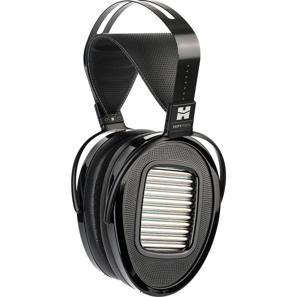 Auriculares HIFIMAN negros circumaurales con rejilla metálica y acolchado de piel.