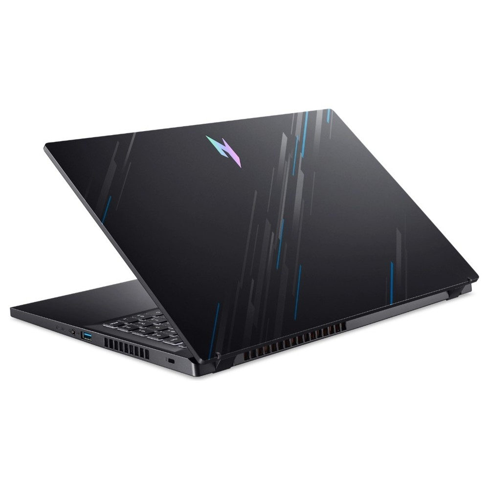 AORUS logolu, mavi ve gri çizgili siyah dizüstü bilgisayar.