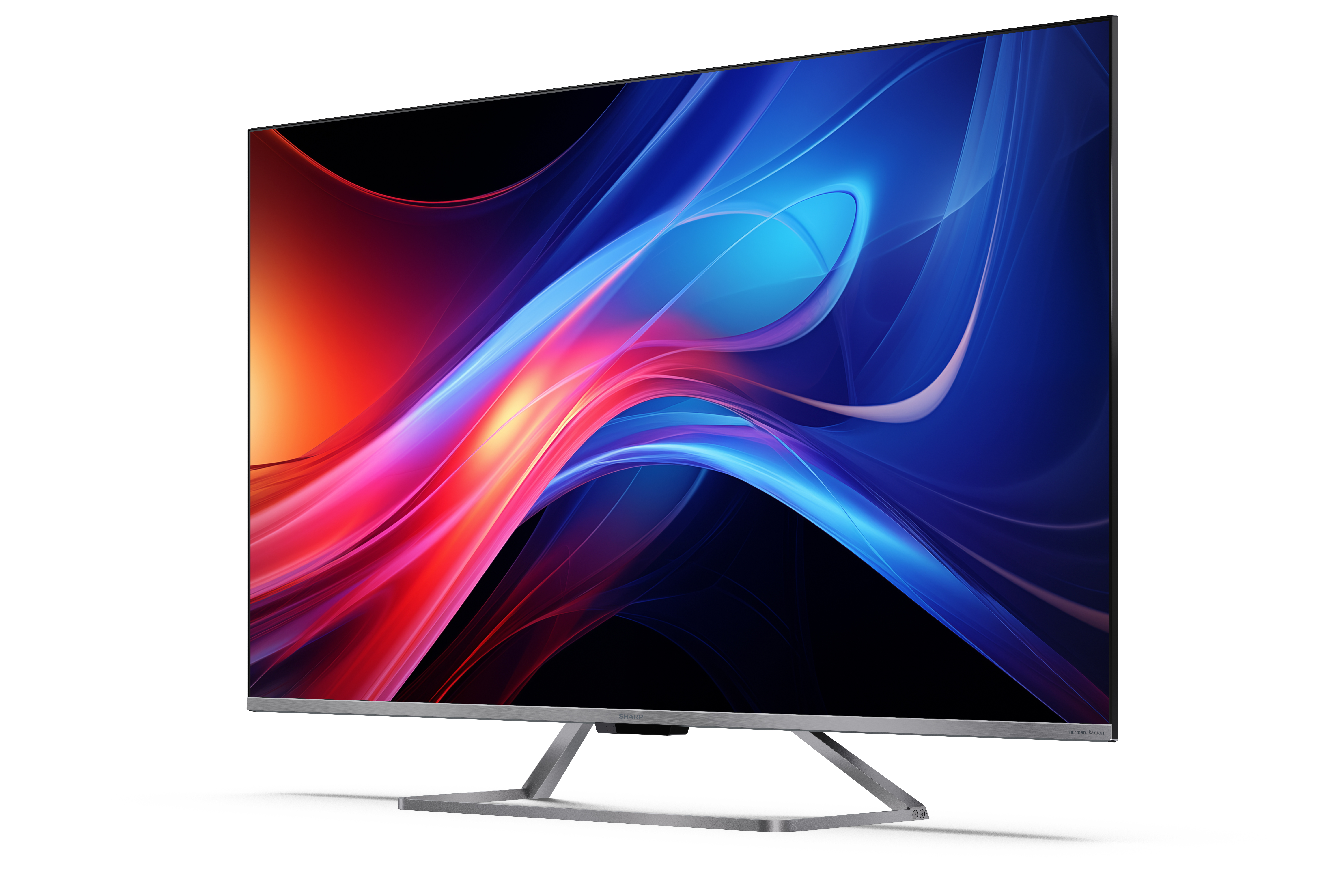 Un televisore moderno con uno sfondo astratto e colorato sullo schermo.