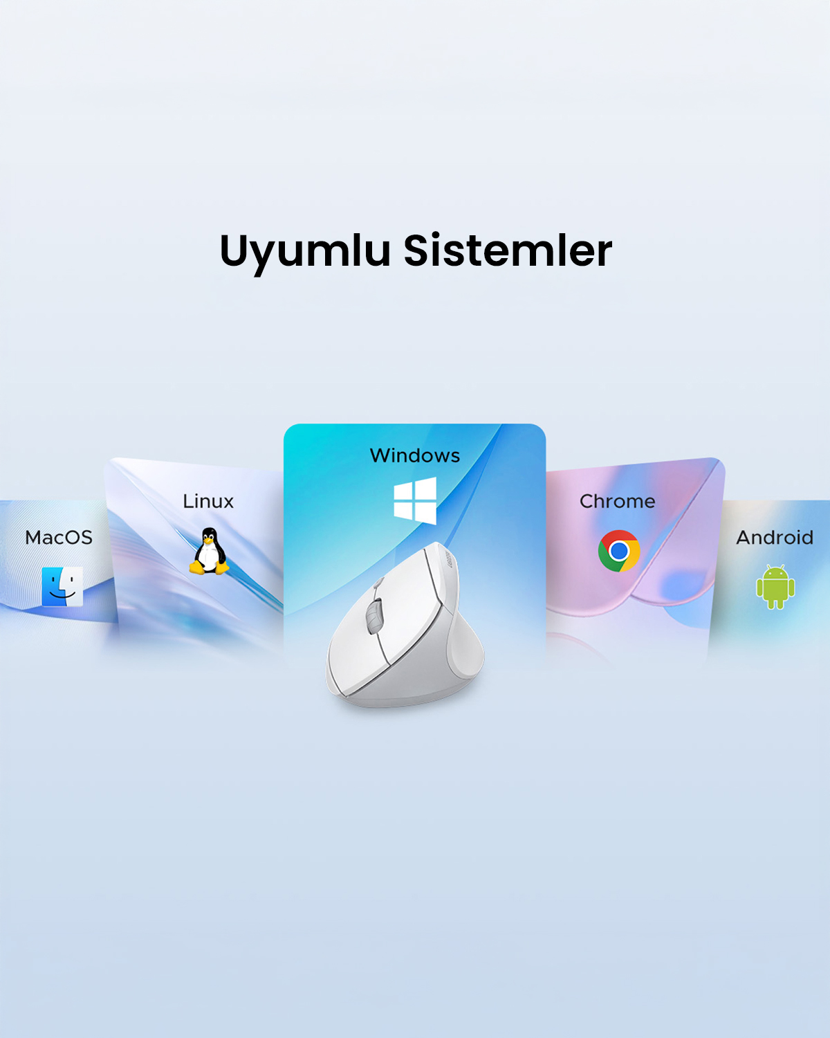 Beyaz bir fare, macOS, Linux, Windows, Chrome ve Android simgelerinin önünde gösteriliyor.