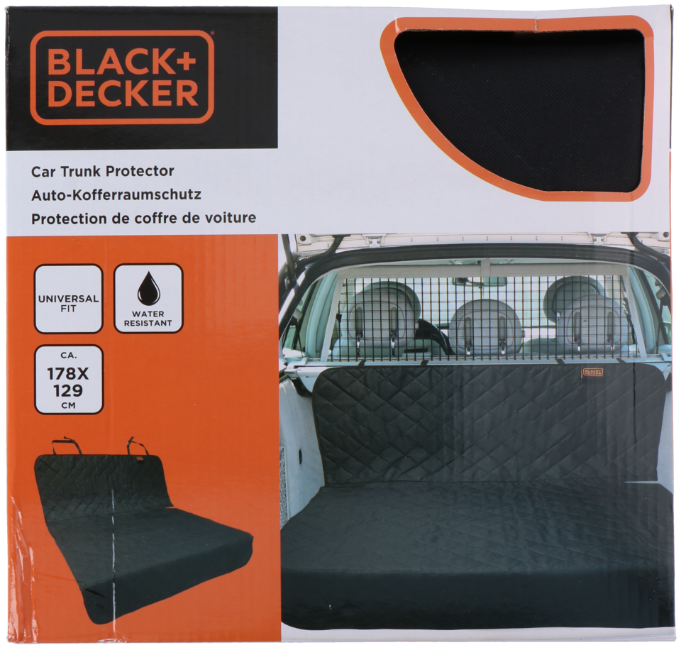 Black trunk protector from Black+Decker, universal fit and water-resistant.