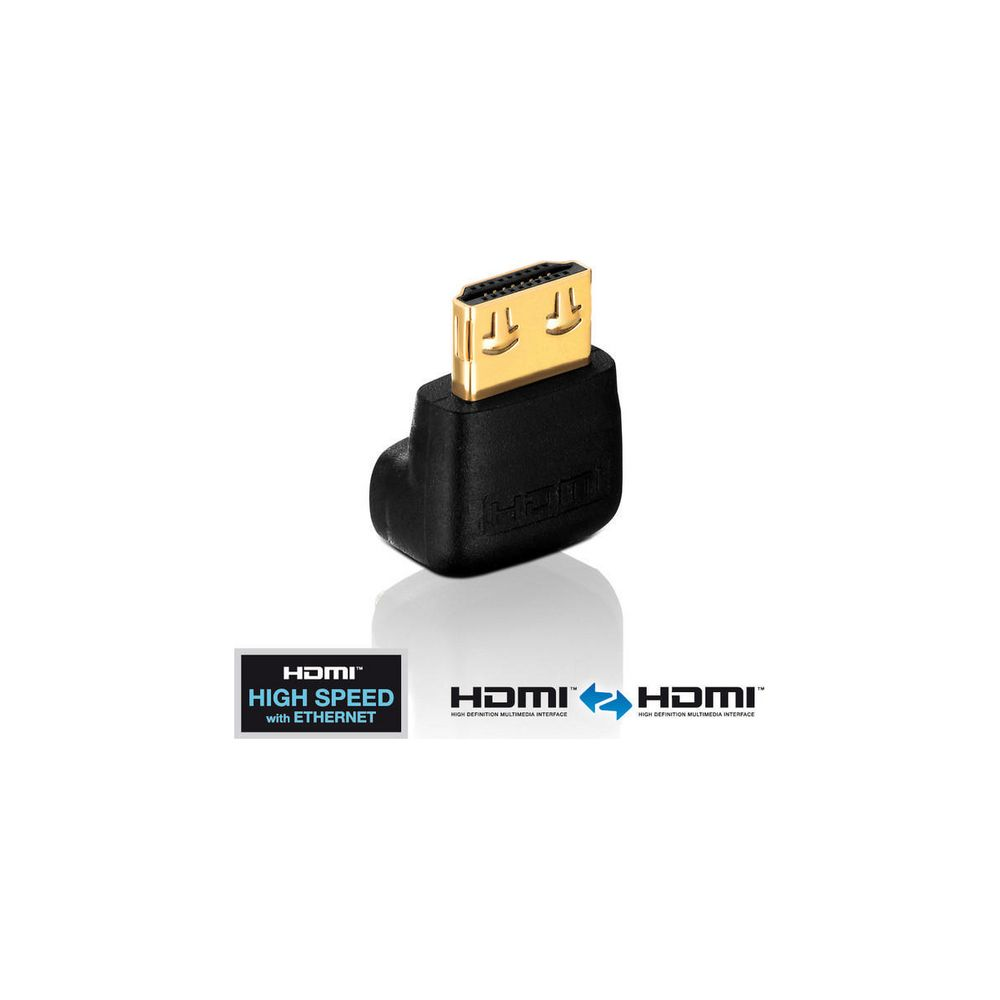 Schwarzer HDMI-Adapter mit goldenen Pins, beschriftet HDMI High Speed mit Ethernet.