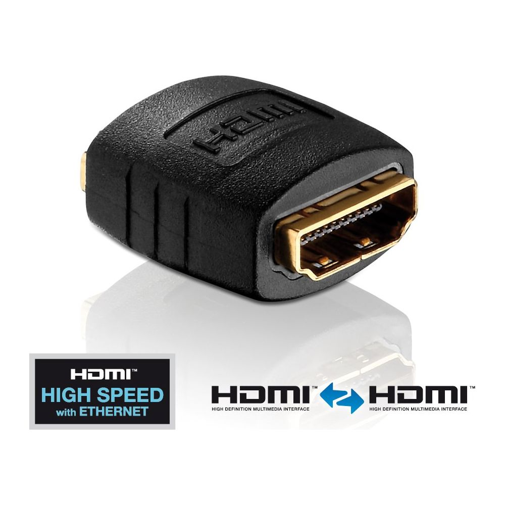 Ein schwarzer HDMI-Stecker mit goldenen Kontakten und HDMI-Logo.
