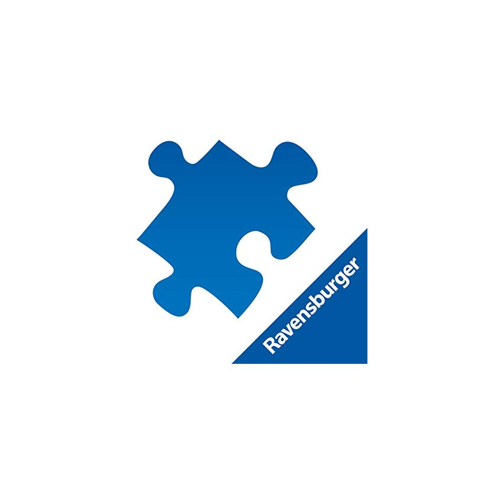Un pezzo di puzzle blu su sfondo bianco con la scritta Ravensburger.