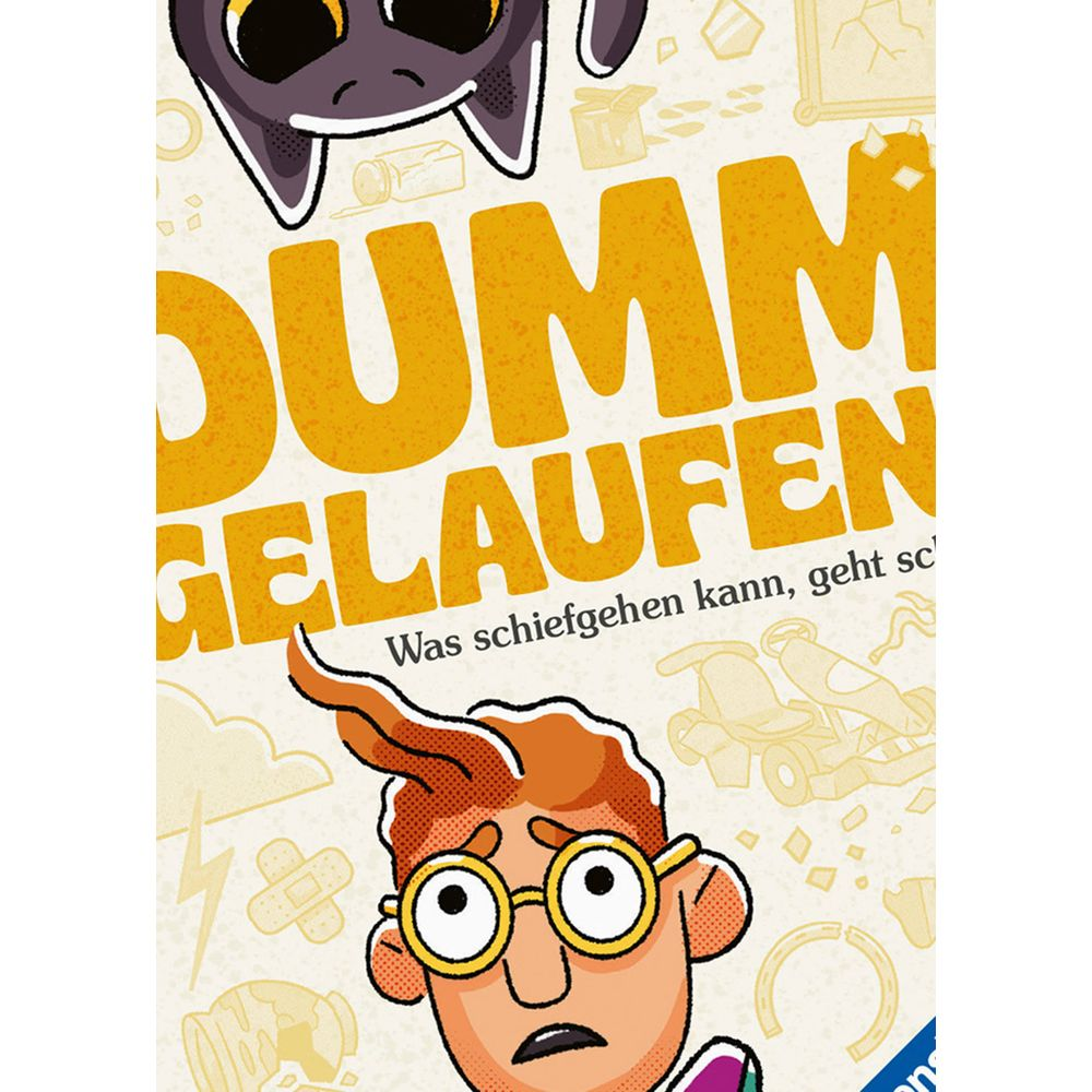 Bunte Illustration mit einem Monster und einem Jungen mit Brille. Titel: Dumm Gelaufen.