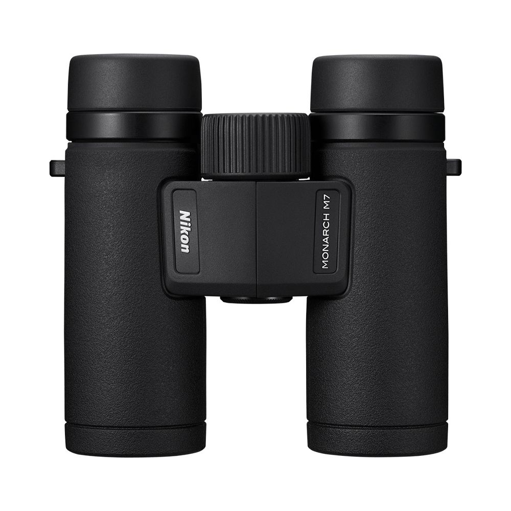 Binocolo Nikon Monarch M7 nero con rotella di messa a fuoco e logo Nikon.
