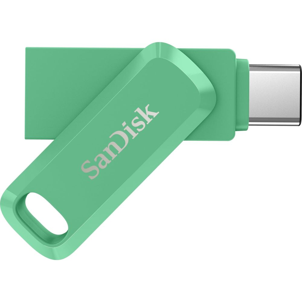Zielony pendrive USB-C z logo SanDisk.