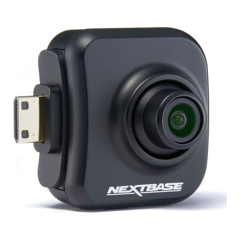 Piccola dashcam nera con logo NEXTBASE e connettore HDMI.