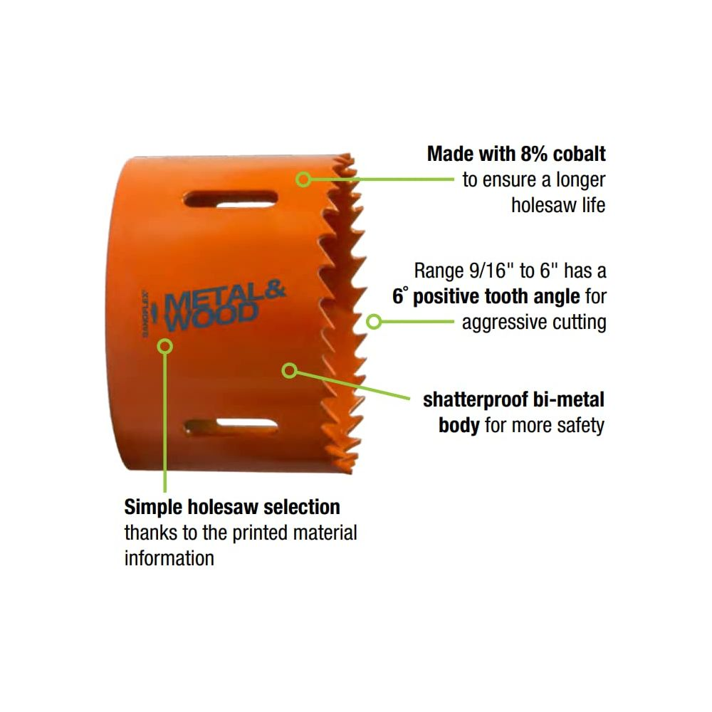 Orange Lochsäge mit Metall- und Holzaufdruck, 8% Kobalt.