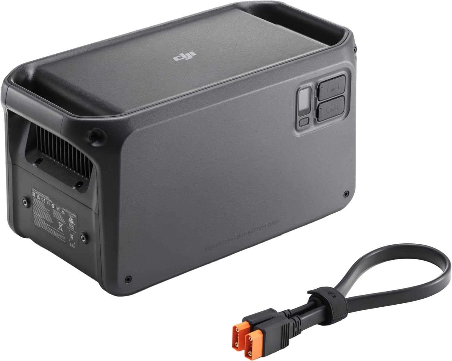 Grauer Power Expansion Battery 2000 mit Kabel und Anschlüssen.