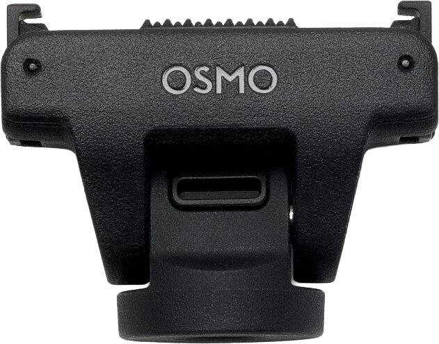 Ein schwarzer Osmo-Adapter mit einem USB-C-Anschluss und Rillen oben.