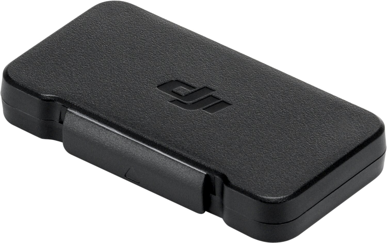 Caja DJI rectangular negra con superficie texturizada y logo.