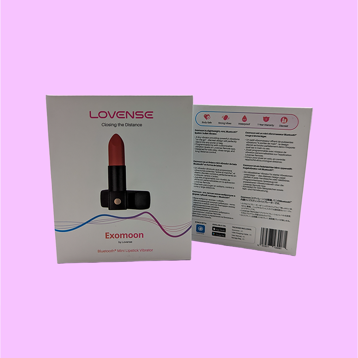 Verpackung des Lovense Exomoon Bluetooth Mini Lippenstift Vibrator.