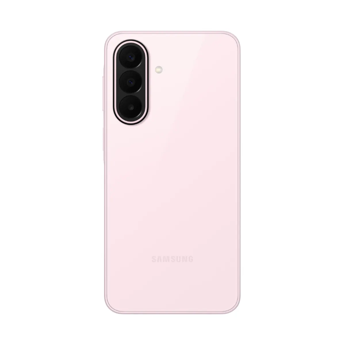 Ein hellrosa Samsung Smartphone mit drei Kameras auf der Rückseite.