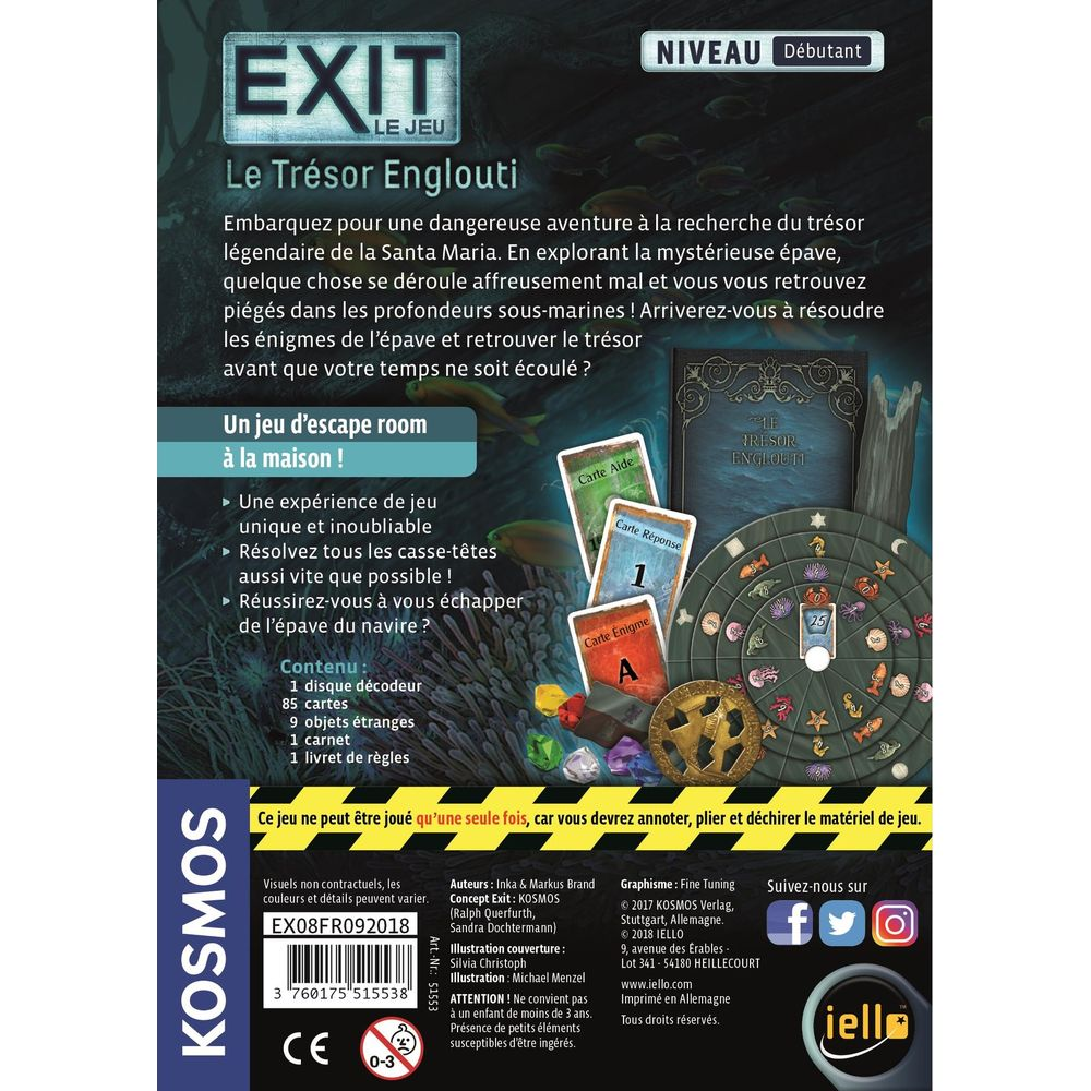 Brettspiel "EXIT: Das Spiel - Der versunkene Schatz" mit Karten und Spielbrett.