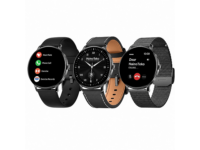TEKO 27 Waterproof Amoled Ekran Bluetooth Arama 3 Kordon Set Akıllı Saat Siyah