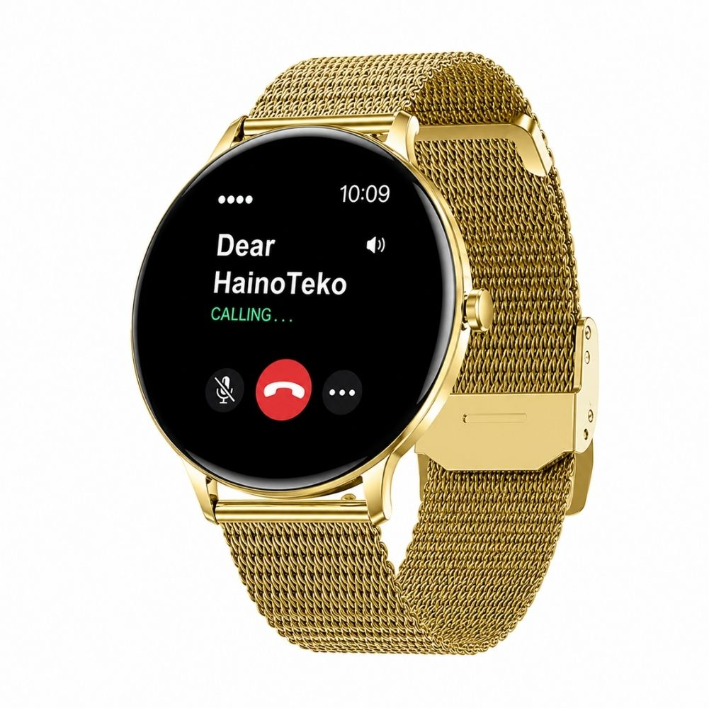 HAINOTEKO 27 Waterproof AMOLED Ekran Bluetooth Arama 3 Kordon Set Akıllı Saat Altın
