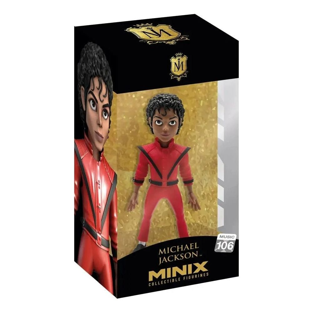 Michael Jackson Minix Figur in rotem Outfit in einer Verpackung.
