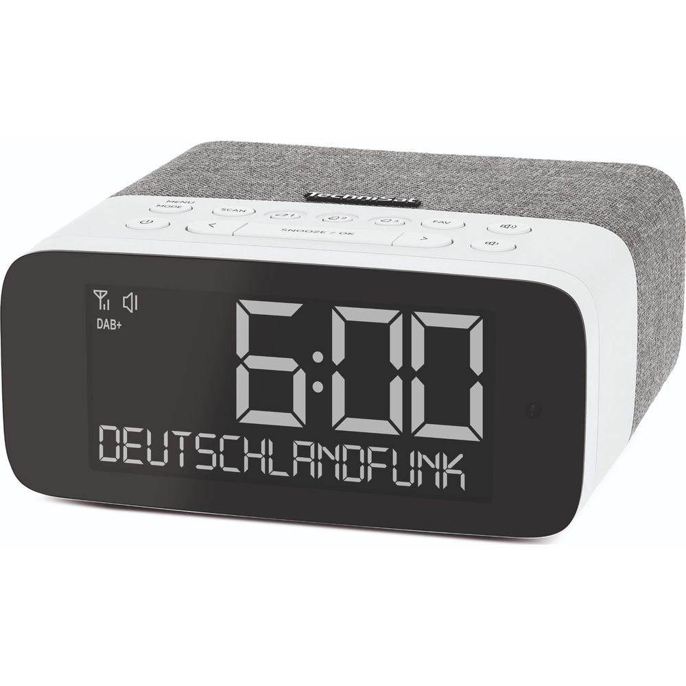Digitaler Wecker zeigt 6:00 und DEUTSCHLANDFUNK an.