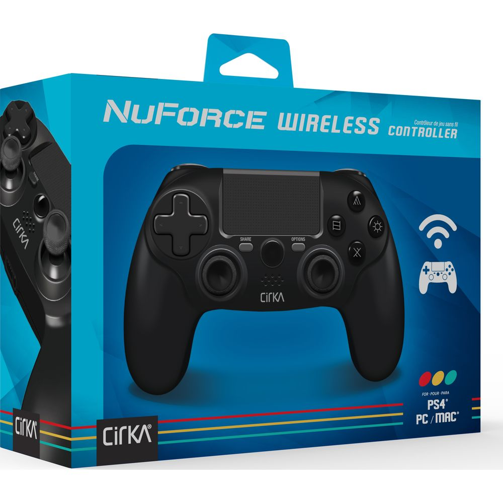 Scatola per un controller wireless nero con testo.