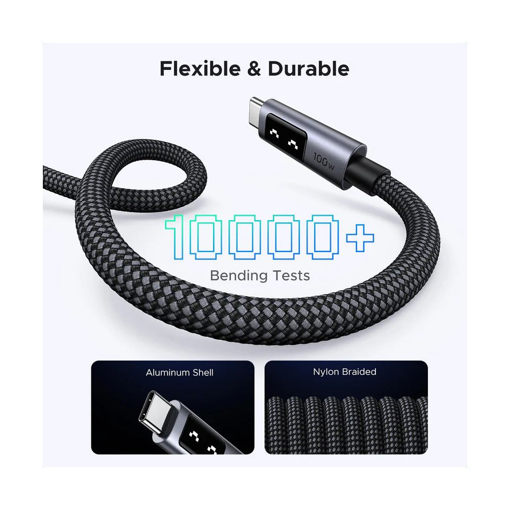 Cavo USB-C grigio, 100W, oltre 10.000 test di piegamento, guscio alluminio.