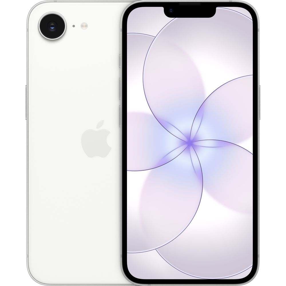 Smartphone bianco con logo Apple sul retro, schermo con sfondo floreale.
