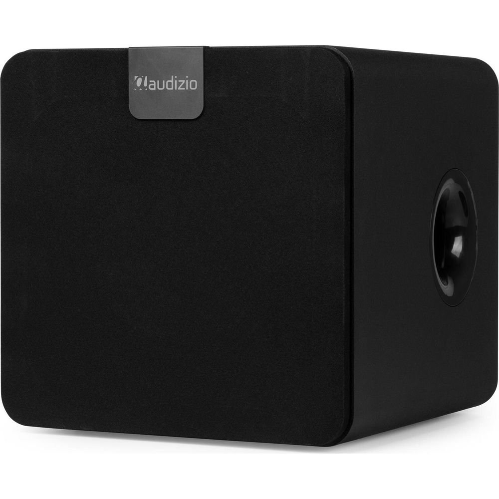 Un altavoz cúbico negro con el logo de Audizio en el frontal.