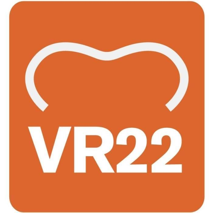 Ein orangefarbenes Quadrat mit weißen Linien und Text VR22.