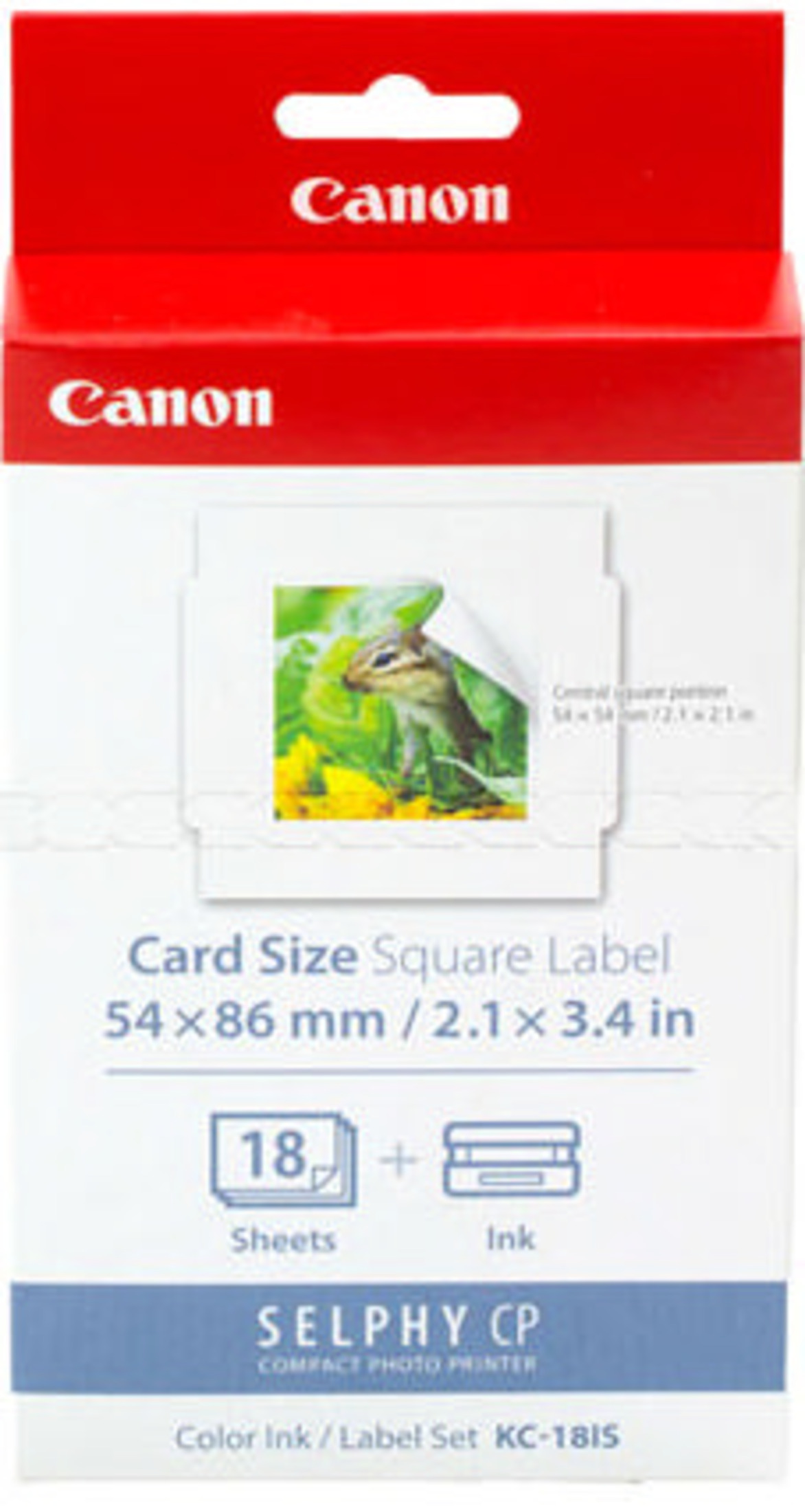 Canon Selphy CP Kompakt-Fotodrucker Tinte/Etiketten-Set mit Chipmunk-Bild.