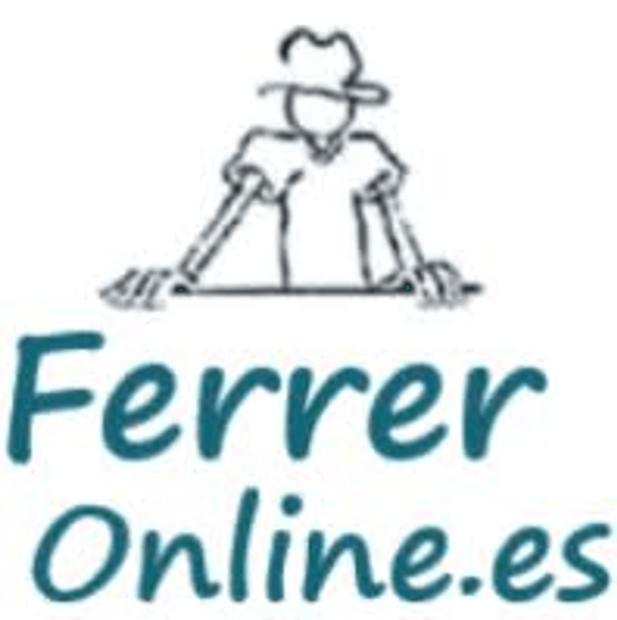 Eine Strichzeichnung eines Mannes mit Hut und Hemd über dem Text Ferrer Online.es.