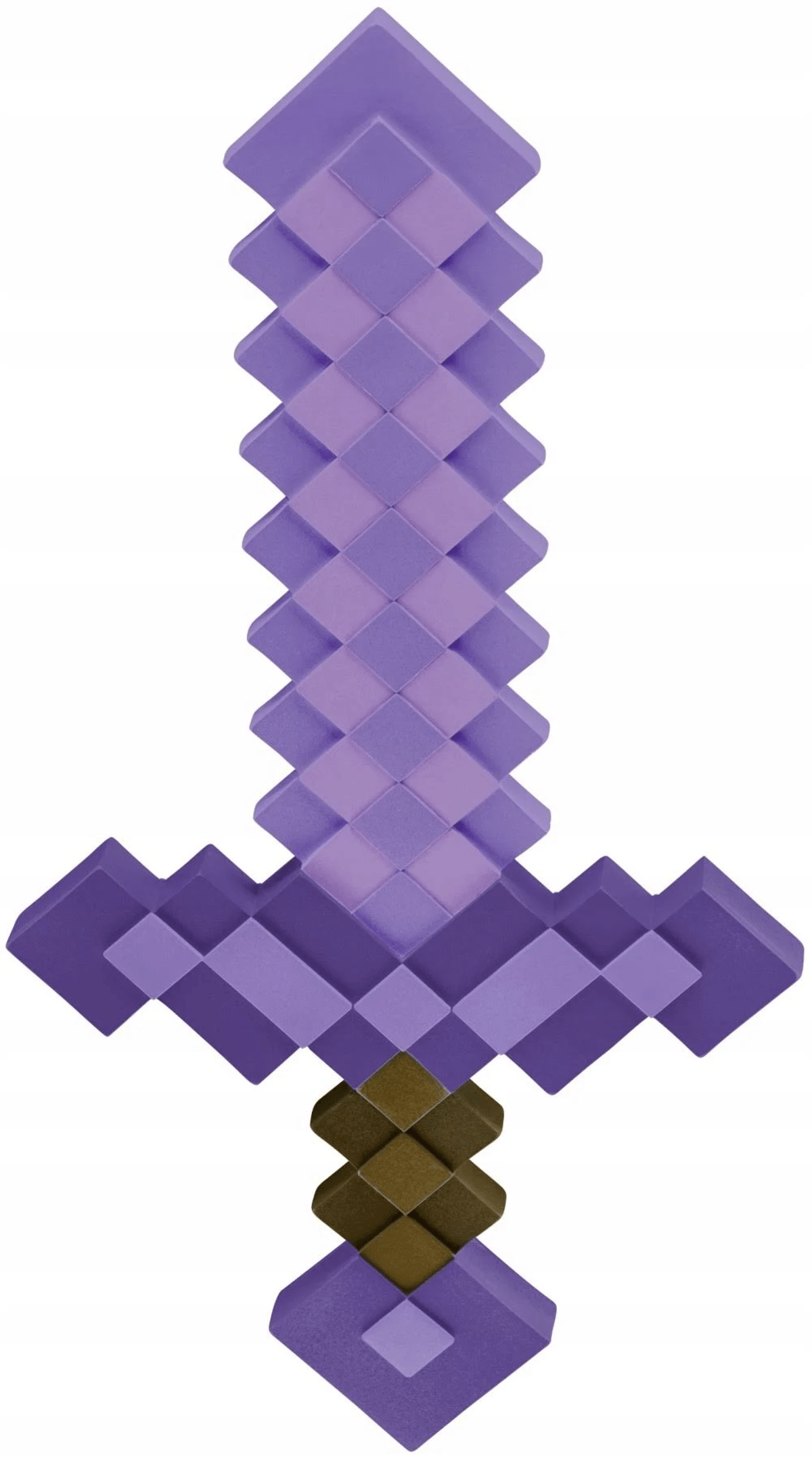 Ein lila pixeliges Schwert mit braunem Griff auf weißem Hintergrund.