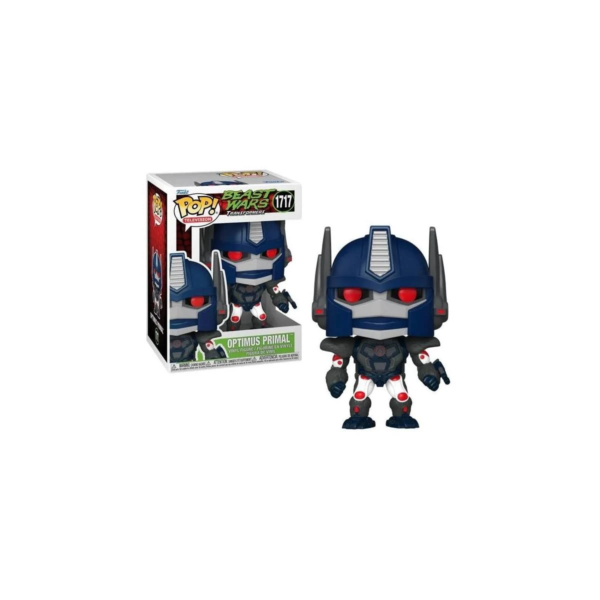 Figura Funko Pop! Optimus Primal con caja, azul, rojo, blanco.