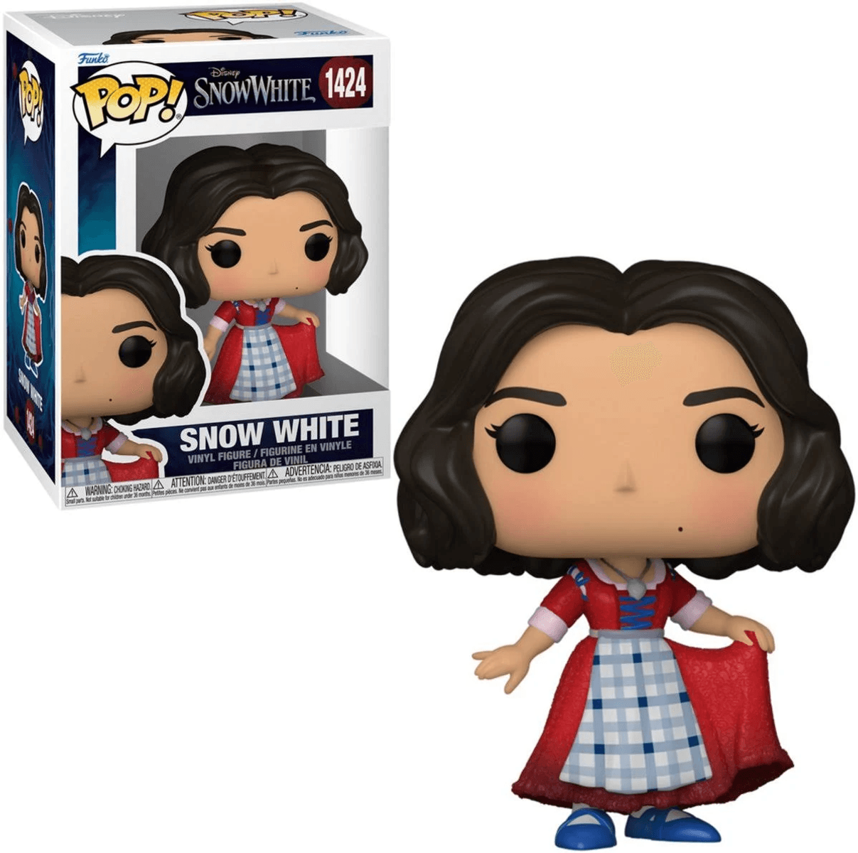 Figura de vinilo Funko Pop! de Blancanieves con vestido rojo, delantal y zapatos azules.