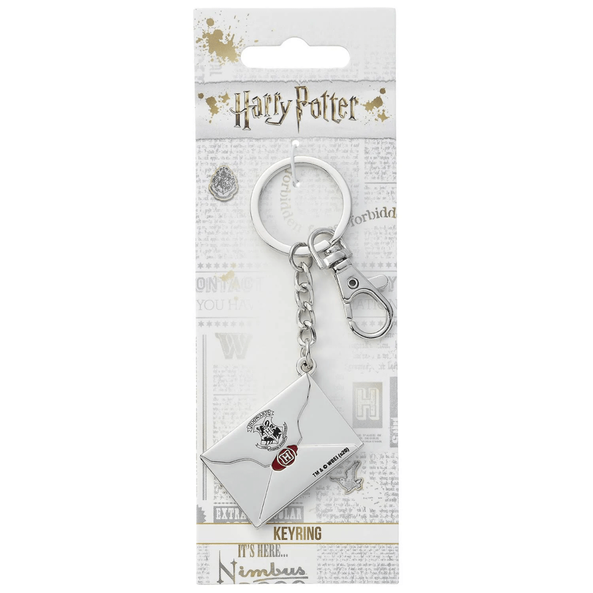 Llavero de carta de Hogwarts de Harry Potter con cadena y cierre plateados.