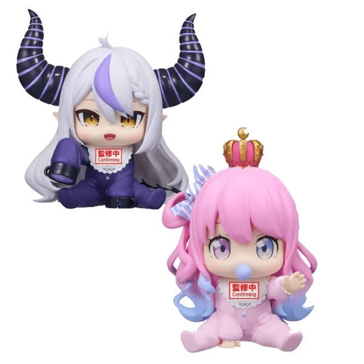 Due figure anime: una viola con corna, una rosa con corona.