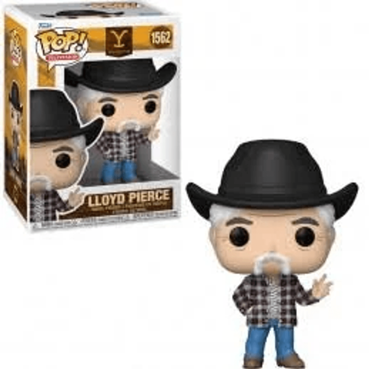 Un Funko Pop! di Lloyd Pierce con cappello, camicia a quadri e jeans.