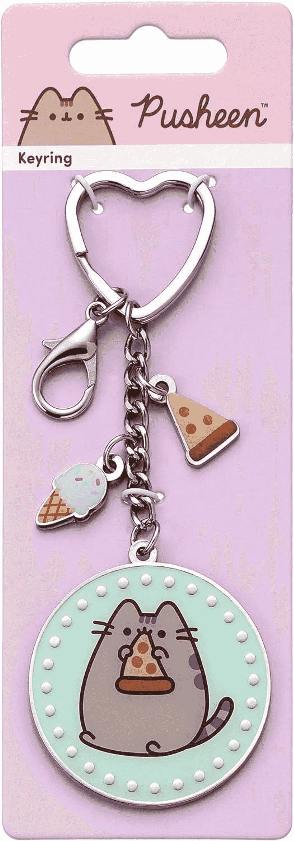 Llavero Pusheen con helado, pizza y amuleto de gato.