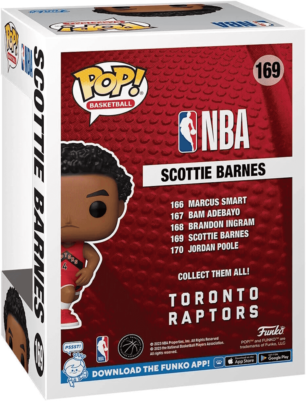 Funko Pop! Box mit Scottie Barnes, Toronto Raptors-Logo und NBA-Logo.
