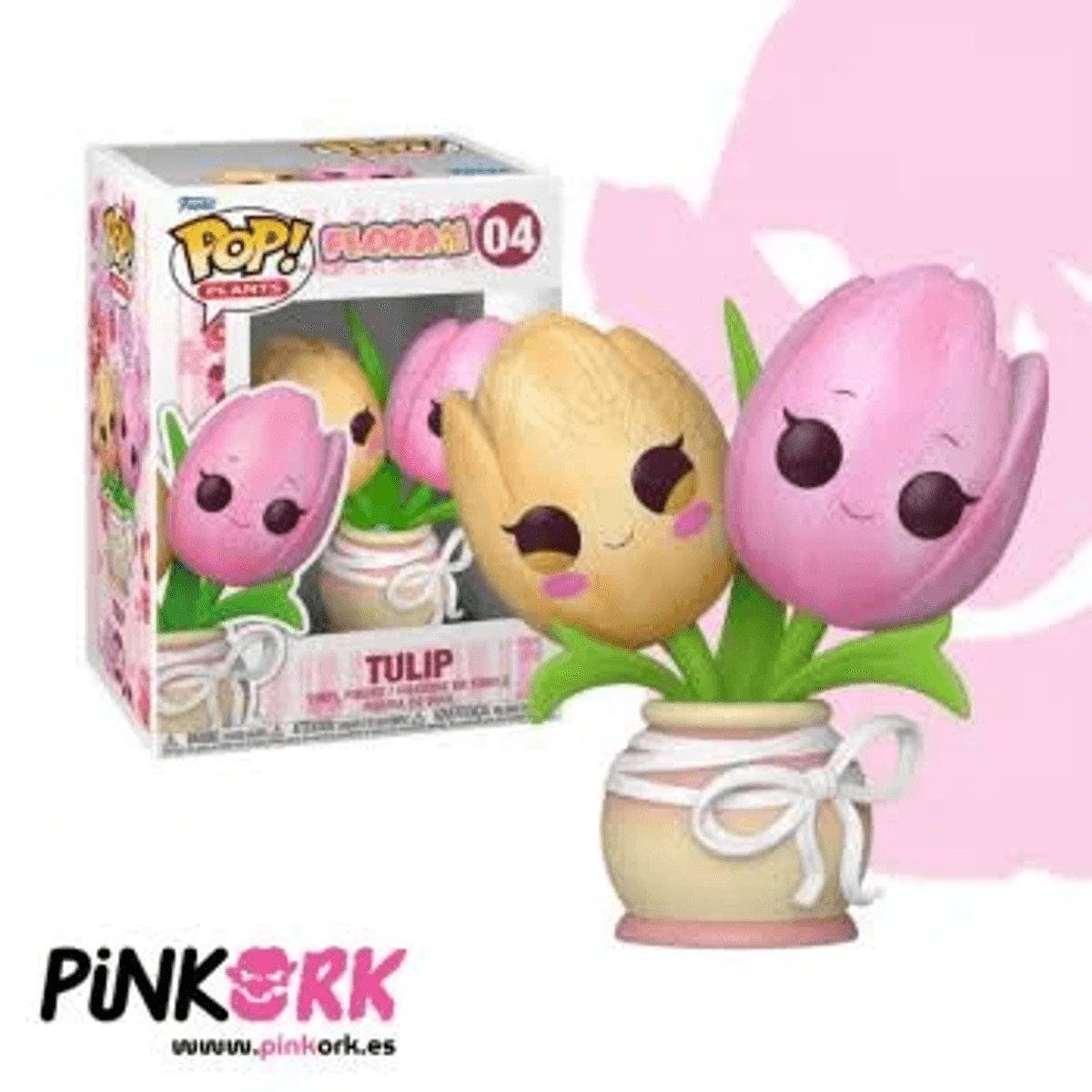Dos lindas figuras de tulipán en una maceta, una amarilla y una rosa.