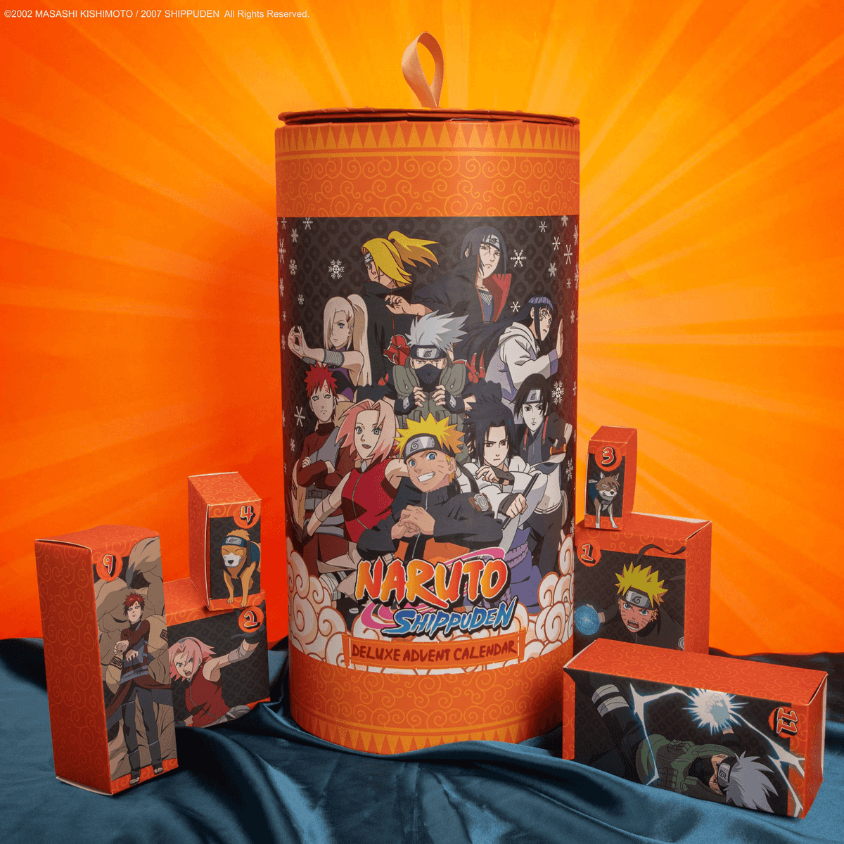 Naruto Shippuden Adventskalender mit Charakteren und kleinen Boxen.