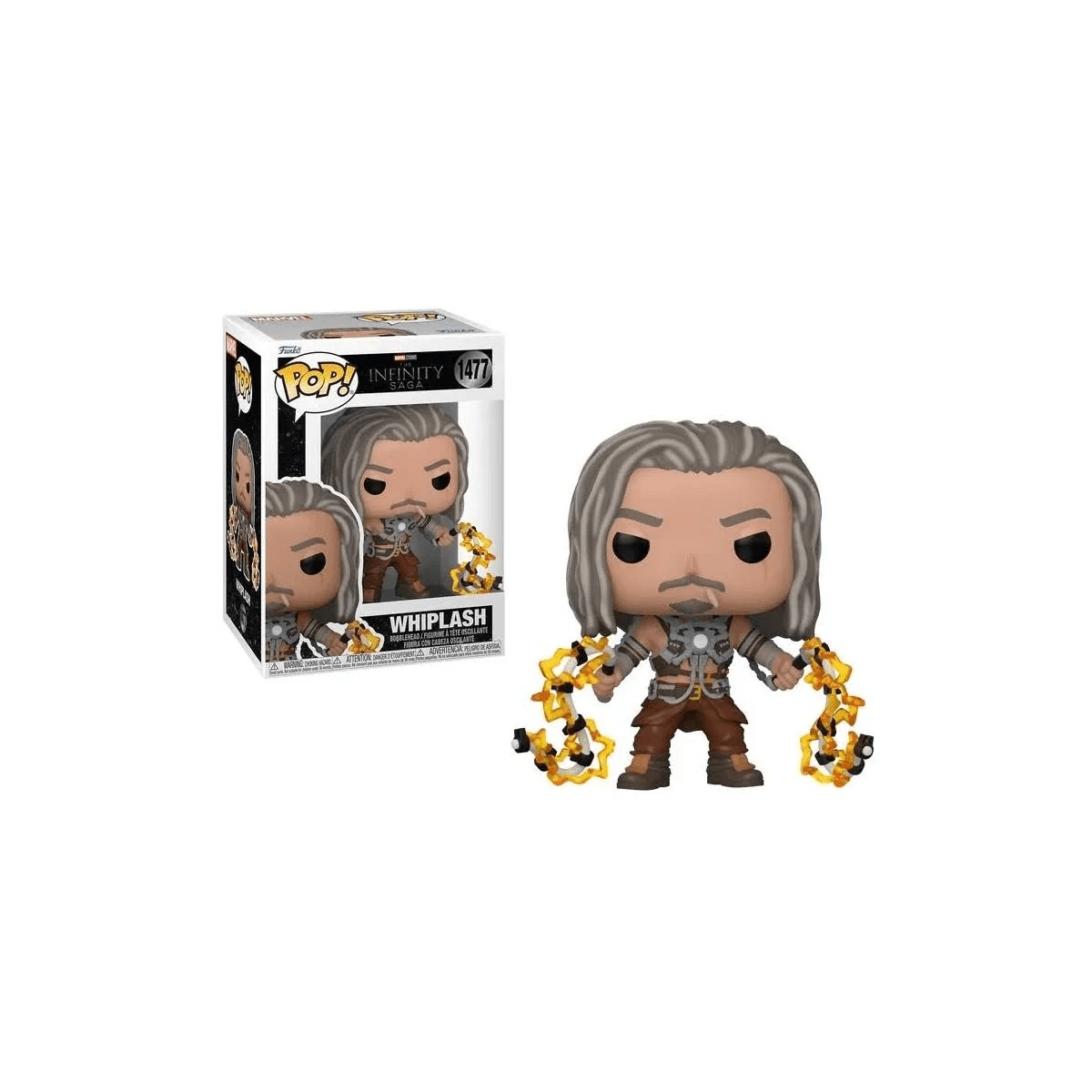 Figura Funko Pop! de Whiplash con látigos amarillos, mostrada con su caja.